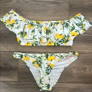 Lemon Print Off-Shoulder Bikini